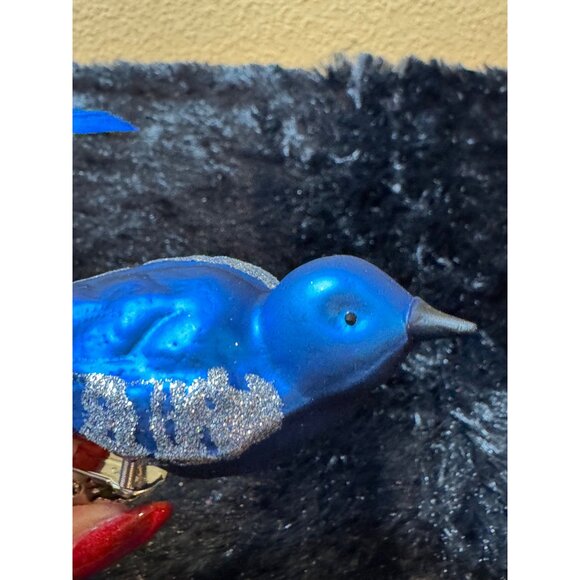 Vintage Blue Bird Clip-On Ornament With Glitter Accents & Feather Tail - Picture 5 of 10
